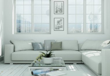 Modern skandinavian iç tasarım oturma odasında beyaz stili