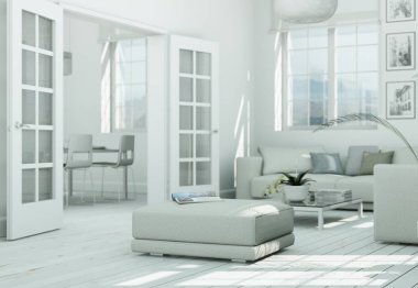 Modern skandinavian iç tasarım oturma odasında beyaz stili