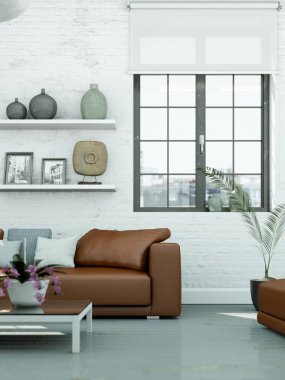 Modern skandinavian iç tasarım oturma odasında beyaz stili