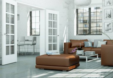 Modern skandinavian iç tasarım oturma odasında beyaz stili