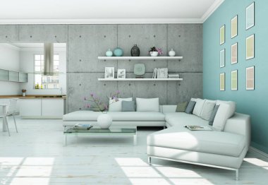 Modern skandinavian iç tasarım oturma odasında beyaz stili