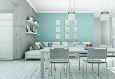 Modern skandinavian iç tasarım oturma odasında beyaz stili