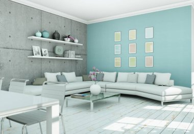 Modern skandinavian iç tasarım oturma odasında beyaz stili