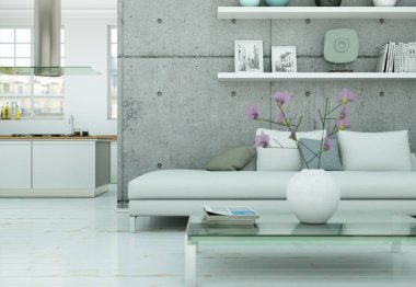 Modern skandinavian iç tasarım oturma odasında beyaz stili