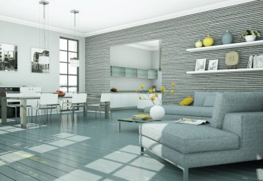 Modern skandinavian iç tasarım oturma odasında beyaz stili