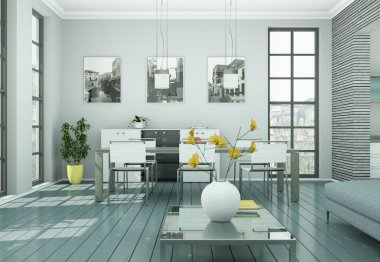 Modern skandinavian iç tasarım oturma odasında beyaz stili