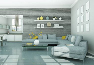 Modern skandinavian iç tasarım oturma odasında beyaz stili