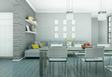 Modern skandinavian iç tasarım oturma odasında beyaz stili