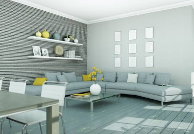 Modern skandinavian iç tasarım oturma odasında beyaz stili