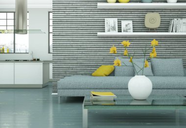 Modern skandinavian iç tasarım oturma odasında beyaz stili