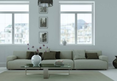 Modern skandinavian iç tasarım oturma odasında beyaz stili