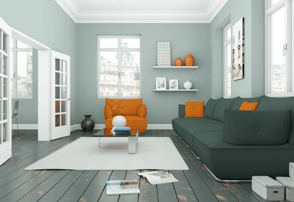 Moderne skandinavische Innenarchitektur Wohnzimmer im weißen Stil — Stockfoto