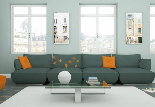 Moderno skandinavian interior design sala de estar em estilo branco — Fotografia de Stock