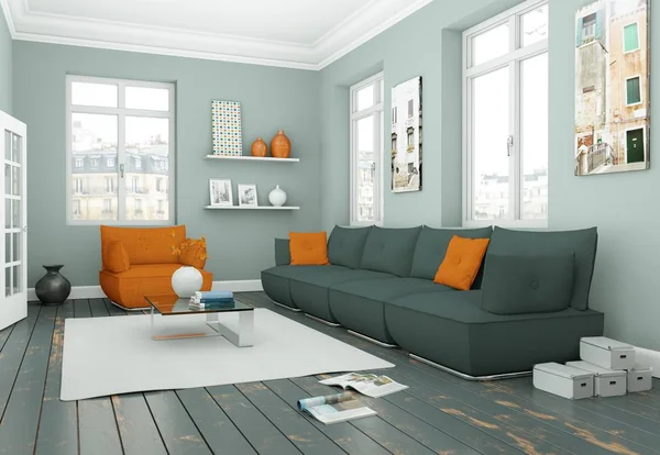 Modern skandinavian iç tasarım oturma odasında beyaz stili