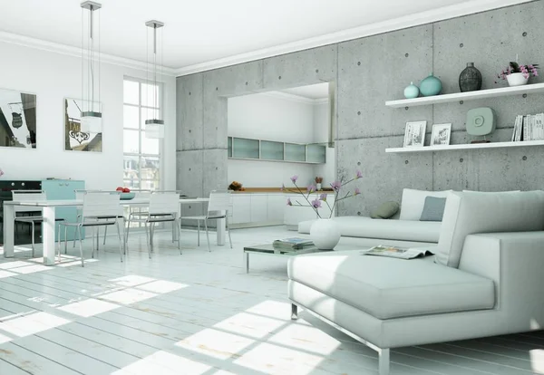 Modern skandinavian interior design living room in white style — Stock Photo, Image