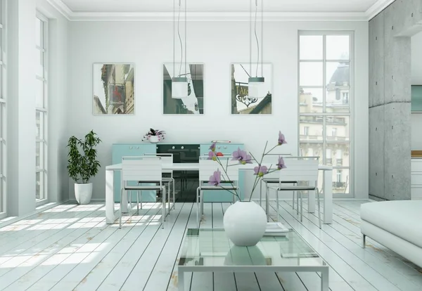 Modern skandinavian iç tasarım oturma odasında beyaz stili