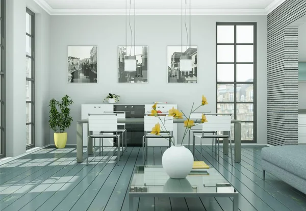 Moderna Skandinavien inredning vardagsrum i vitt stil — Stockfoto