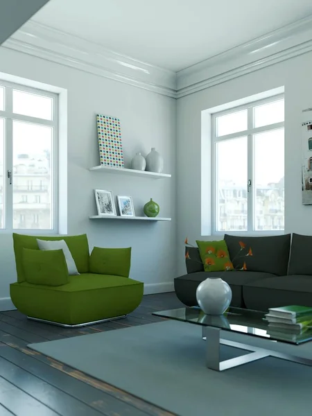 Modern skandinavian iç tasarım oturma odasında beyaz — Stok fotoğraf