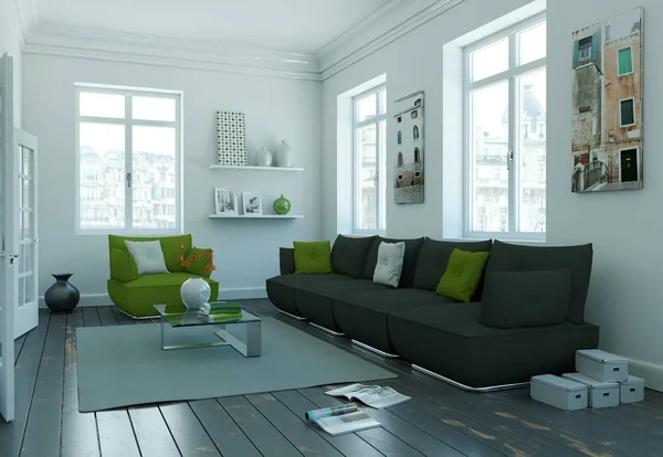 Modern skandinavian interior design living room in white style — Stock Photo, Image