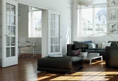 Modern skandinavian iç tasarım oturma odasında beyaz stili