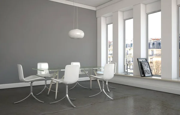 Дизайн интерьера столовой с серой стеной — стоковое фото