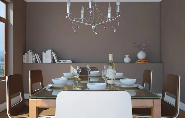 Dining room interior design with grey wall