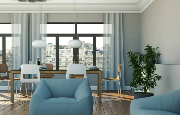 Дизайн интерьера столовой в современных апартаментах — стоковое фото