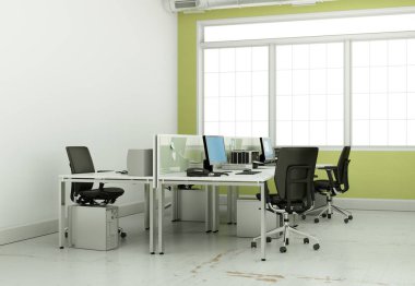 yeşil duvar ile modern büyük ofis iç tasarım