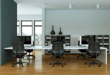 Modern gri ofis iç tasarım 3d render