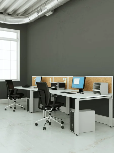 Moderno interior de oficina grande Diseño con pared gris — Foto de Stock
