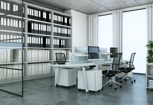 modern large office interior Design 3d rendering