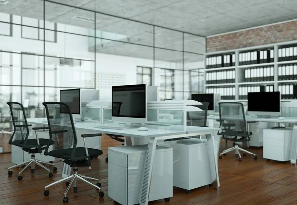 Moderno grande ufficio interno Desing 3d Rendering — Foto Stock