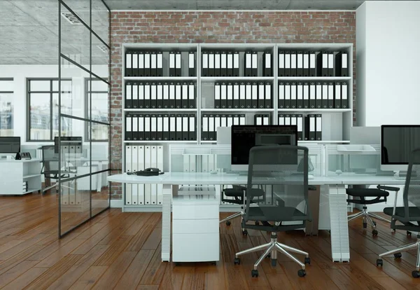 Modernes großes Büro-Interieur 3D-Rendering — Stockfoto