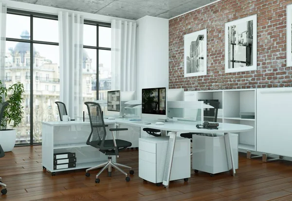 Modernes großes Büro-Interieur 3D-Rendering — Stockfoto
