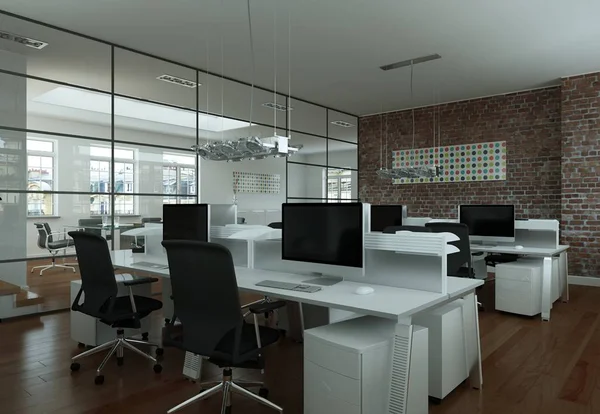 Modernes großes Büro-Interieur 3D-Rendering — Stockfoto