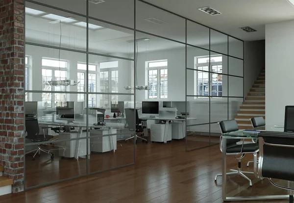 Μεγάλο γραφείο μοντέρνο εσωτερικό σχεδιασμό 3d rendering — Φωτογραφία Αρχείου