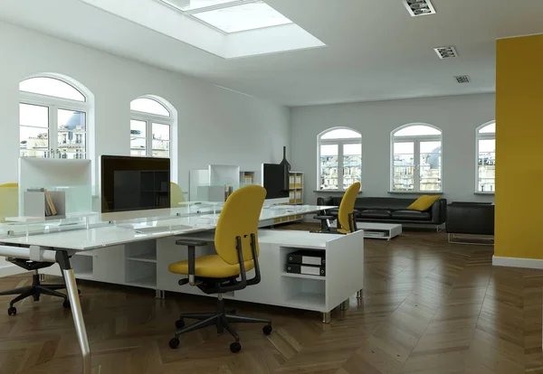 Modern yellow office interior Design 3d rendering — Stock Photo, Image