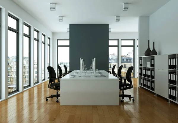 Moderno gris oficina interior diseño 3d renderizado — Foto de Stock
