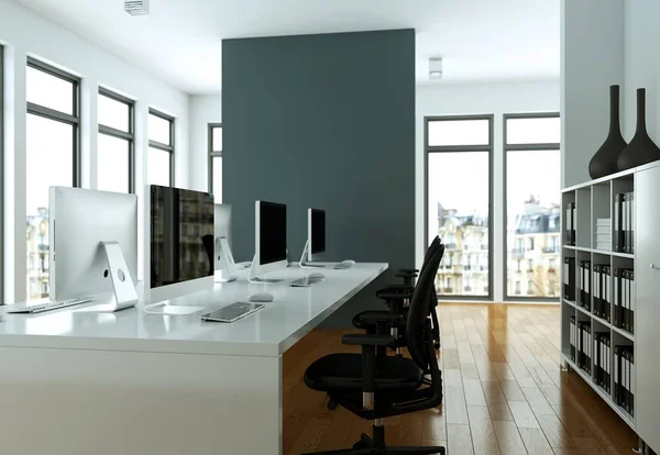 Moderní šedá kancelářská interiérový Design 3d vykreslování — Stock fotografie