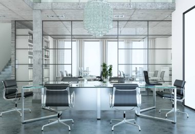 Modern konferans odası iç tasarım. 3D render