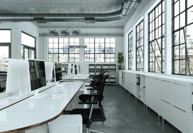 modern minimalist Ofis iç tasarım 3d render