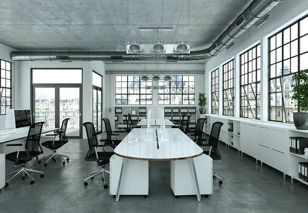 Μοντέρνο γραφείο μινιμαλιστικό εσωτερικό σχεδιασμό 3d rendering — Φωτογραφία Αρχείου