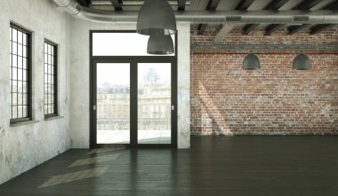 Yıpranmış duvarlar, pencereler ve parke ile boş çatı