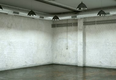 Beyaz duvarlar ve beton zemin boş oda