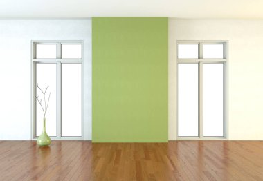 Beyaz duvarları, windows ve parke ile boş oda