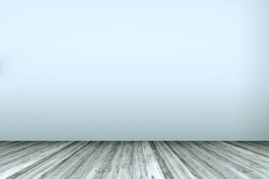 Yıpranmış beyaz duvar ve parke boş oda