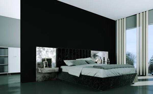 Chambre moderne avec lit king-size et décor moderne — Photo