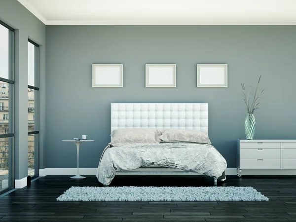 modern bedroom with grey wall and modern decor