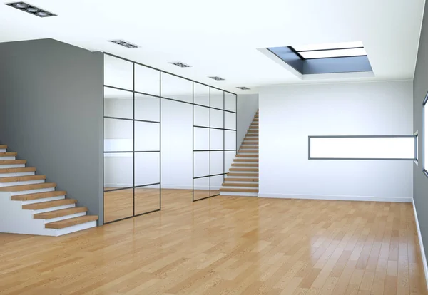 Loft moderno com dois andares, janelas e parquet — Fotografia de Stock