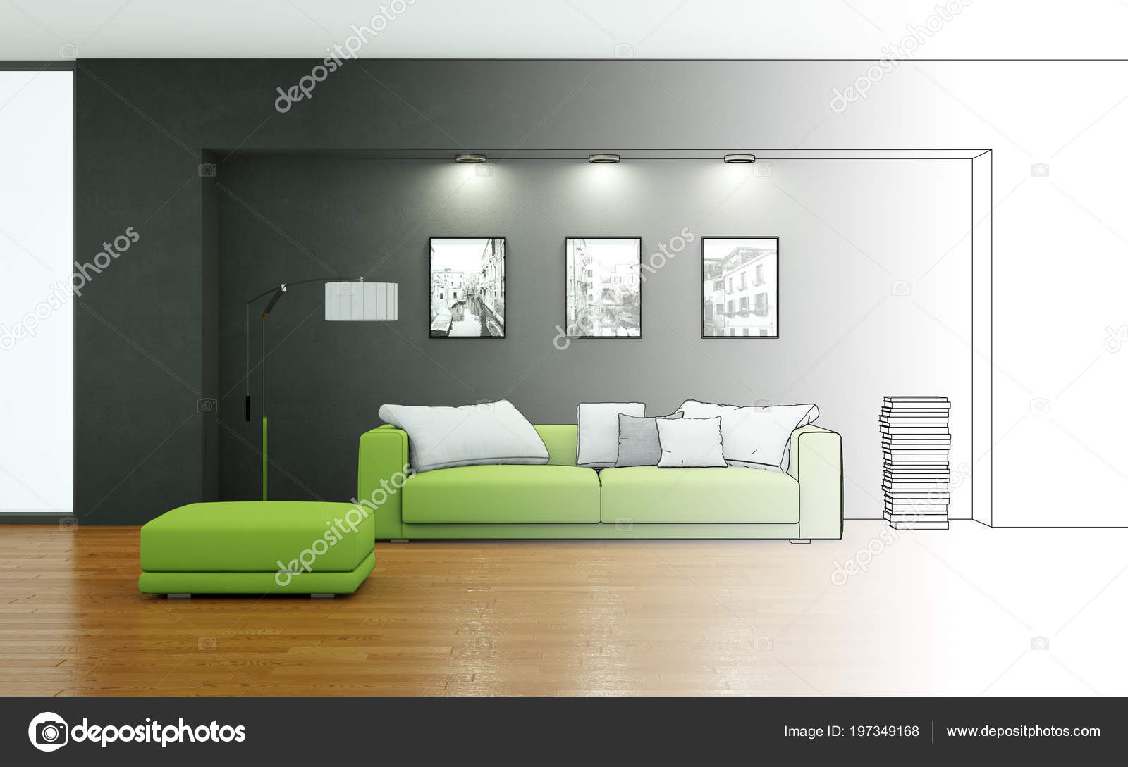 Interior Design Living Room Drawing Gradation Into